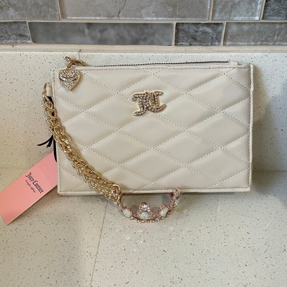 NEW Juicy Couture Angel Brighter Than a Diamond Wristlet with Gold Chain and Rhi - Picture 1 of 6